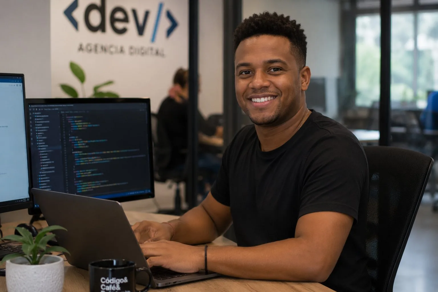 Joven desarrollador de software en una agencia digital colombiana